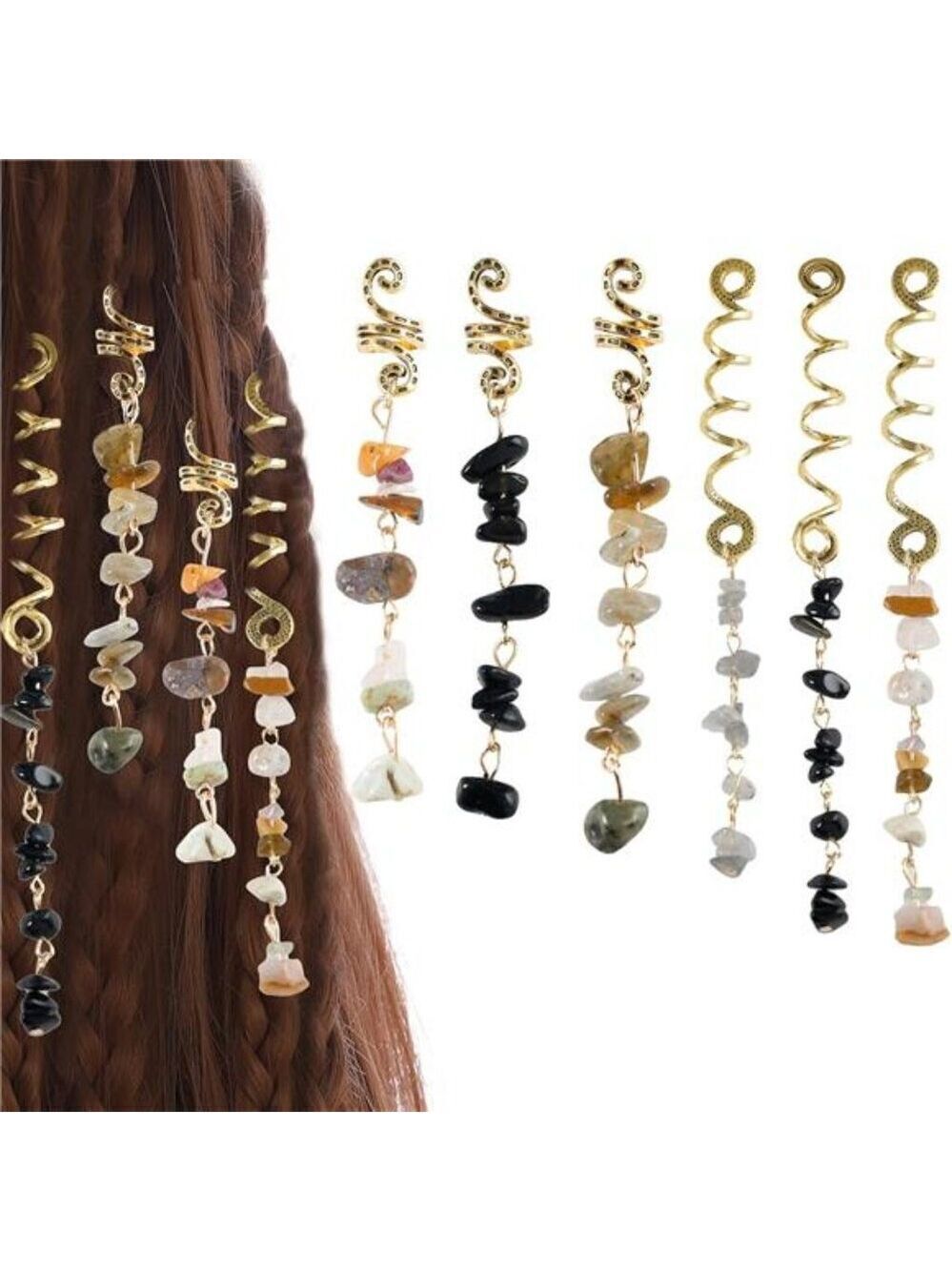 Natural stone hair jewelry for braids dreadlocks crystal rings charms accessorie